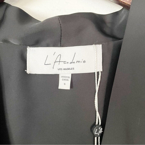 NWT L'Academie REVOLVE Black Long Sleeve Surplice Satin Bodysuit Size Small - Picture 3 of 10